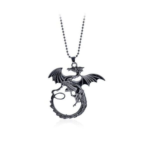 FLYING MYSTICAL DRAGON PENDANT UNISEX NECKLACE - Picture 1 of 6